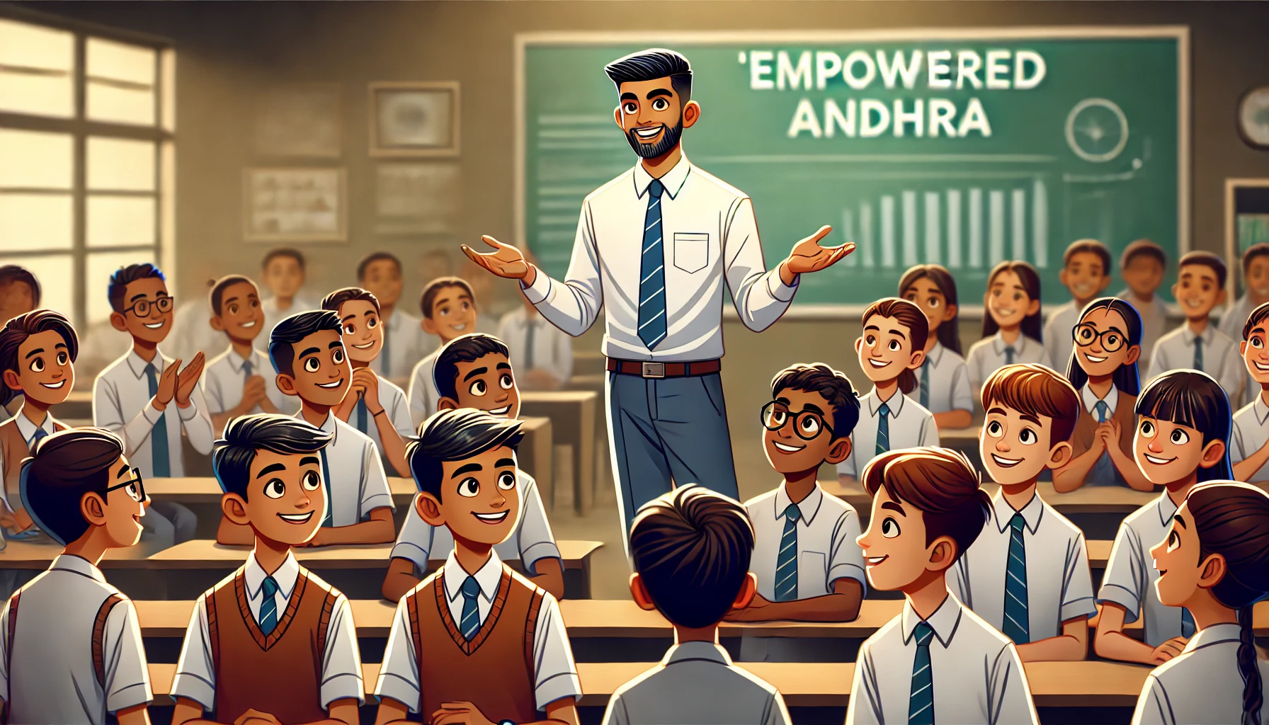 DALL·E 2024-11-02 11.57.42 - A high-quality, realistic image of a seminar titled 'EmpowerED Andhra' featuring a friendly Indian male teacher leading an engaging session for Indian
